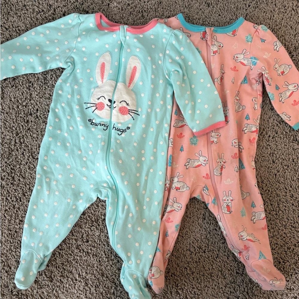 Lot of 2 zipper onesies Bunny Hugs Kids One Piece - Blue and Pink